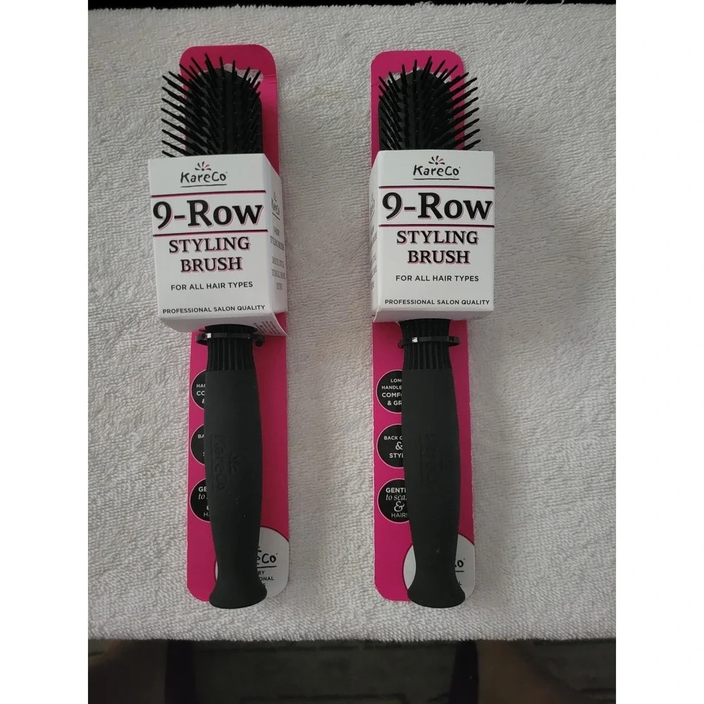 KareCo 9-Row Styling Brush Set of 2 Professional Salon Quality Black BR1000 RL-3